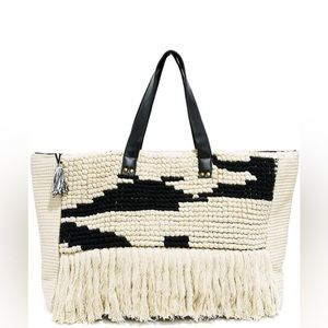 Amuse Society Weekend Bag Black & Cream Fringe Tote